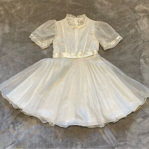 Vintage Merry Girl Party Dress Sheer Overlay Ribbon Bow Lace Detail Union Made 8